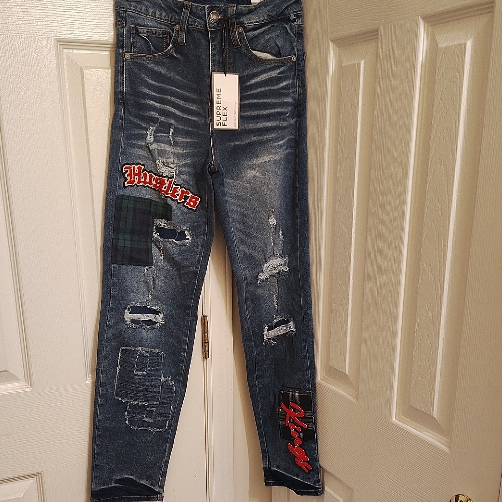 Rue21 Blue Distressed Jeans with Red Details